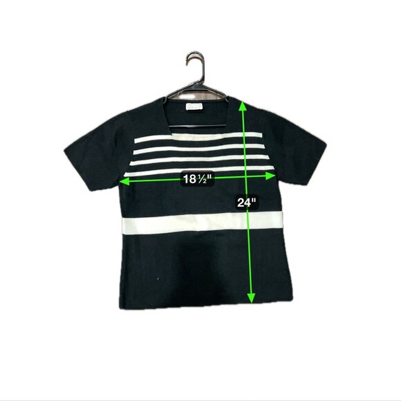 Designers Originals Black White Striped Short Sleeve Knit Top Size M Classic - Picture 6 of 8
